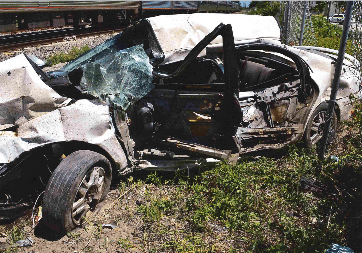 car hit by train