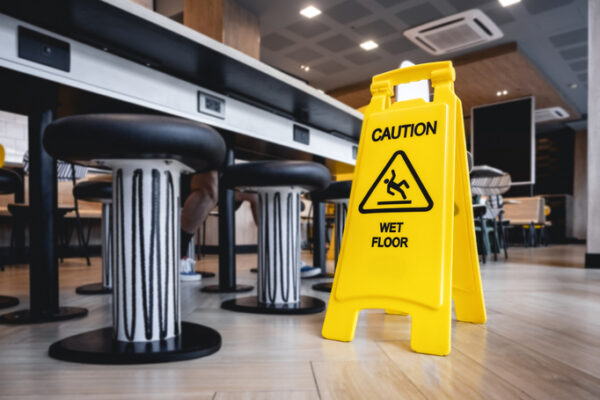 wet floor sign in a public building - slip and fall attorney in boca raton