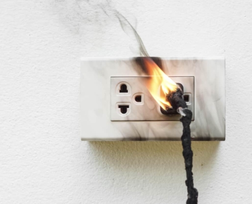 Fire spreads from electrical outlet
