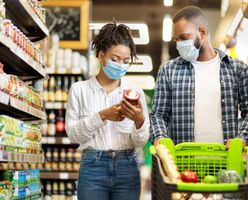 In Shop Buying Groceries Wearing Face Masks